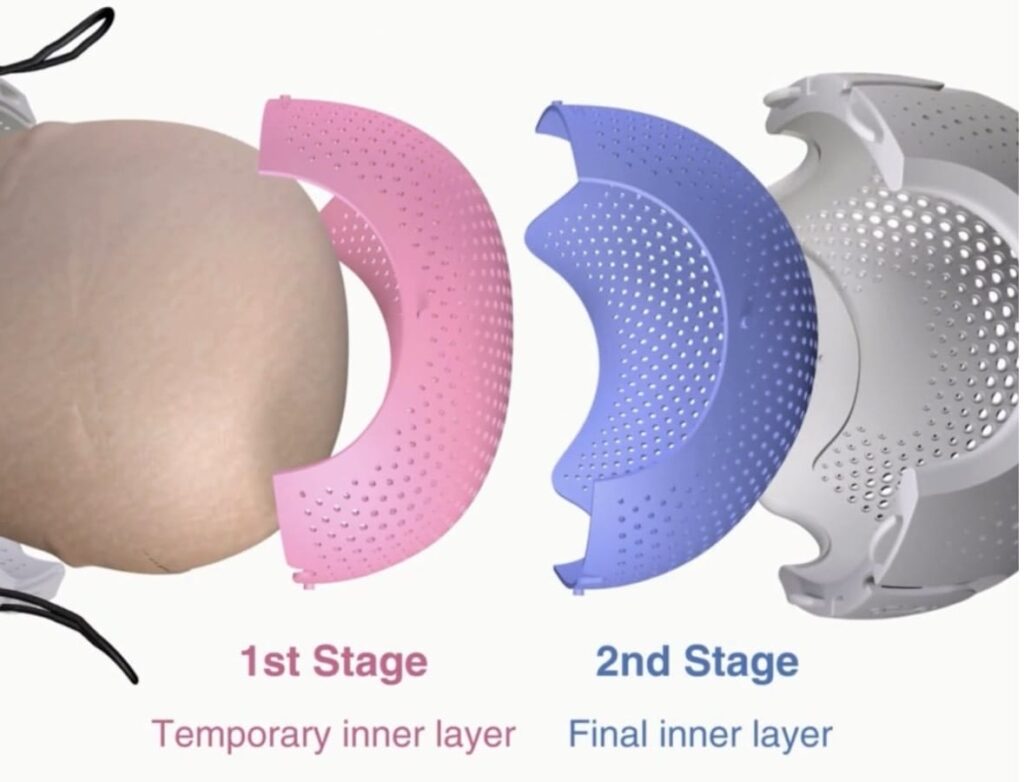 an illustration of the two shells that make up a two stage helmet